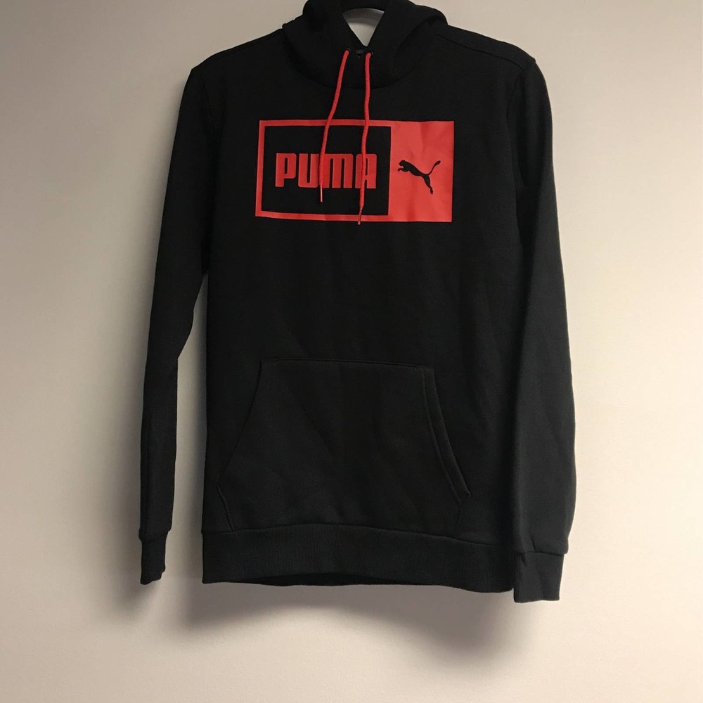 PUMA Men's SMALL Split Logo Hoodie Puma Black/High-Risk Red - Picture 2 of 5
